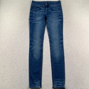 G Star Raw Lynn Jeans Womens 27x32 Mid Rise Skinny Whiskered Stretch Denim Blue